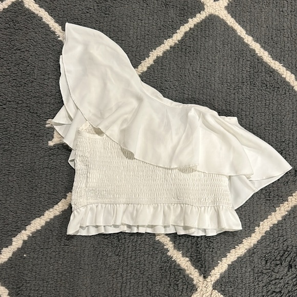 Cropped One Shoulder Smocked Ruffle Tank - Picture 2 of 5